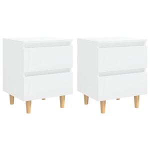 vidaXL Mesitas de noche 2 uds patas madera blanco brillo 40x35x50 cm