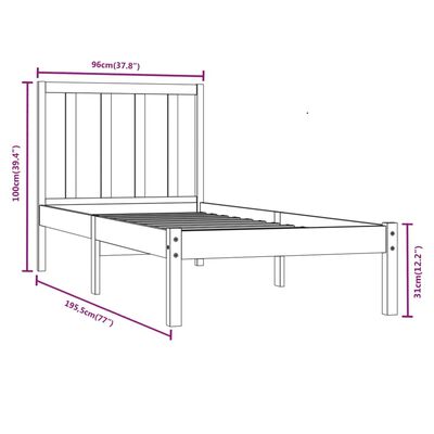 vidaXL Estructura de cama madera maciza pino individual gris 90x190cm