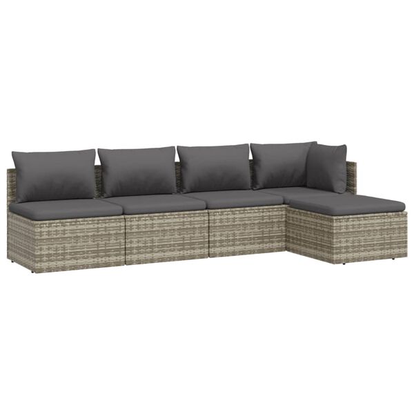 vidaXL Set de muebles de jardín 5 pzas y cojines ratán sintético gris