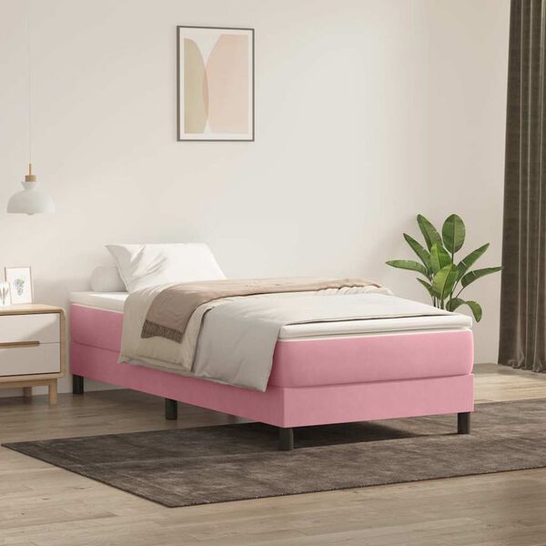 vidaXL Cama box spring sin colch&oacute;n rosa terciopelo 90x220 cm