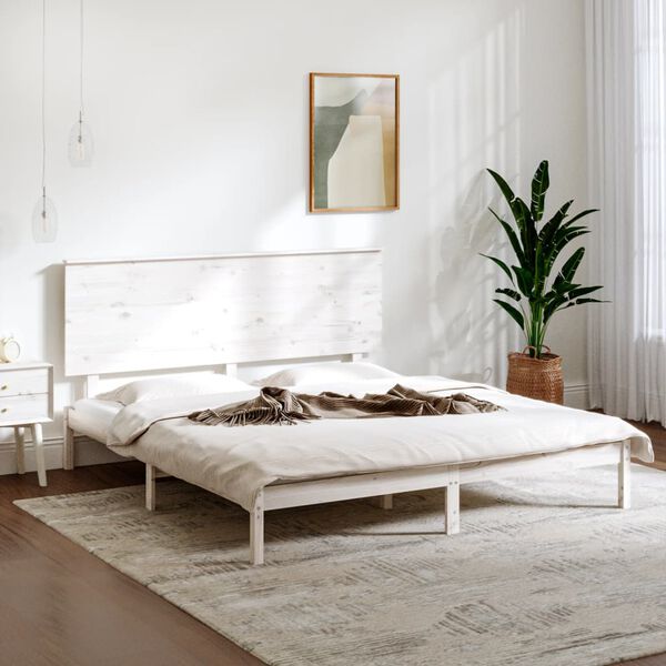 vidaXL Estructura de cama madera maciza blanca King Size 150x200 cm