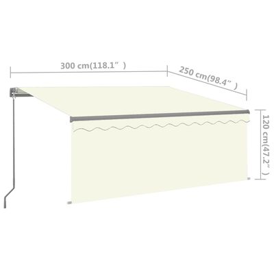 vidaXL Toldo manual retráctil con persiana y LED crema 3x2,5m