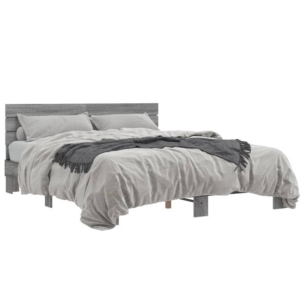 vidaXL Estructura cama madera ingenier&iacute;a metal gris Sonoma 150x200 cm