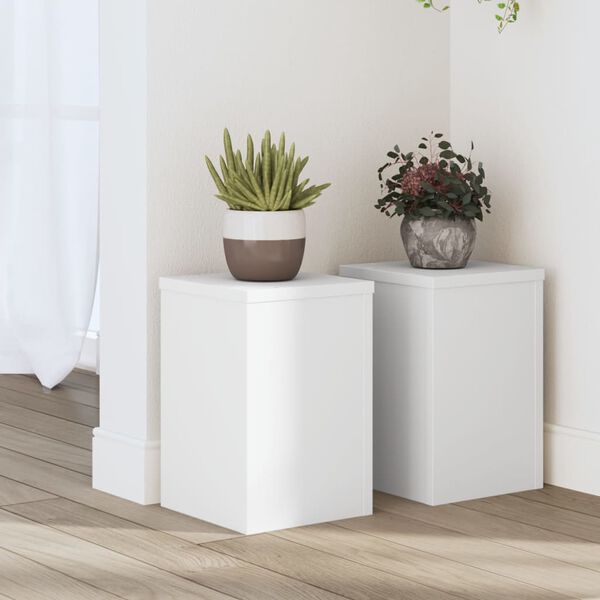 vidaXL Soportes de plantas 2 uds madera ingenier&iacute;a blanco 20x20x30 cm