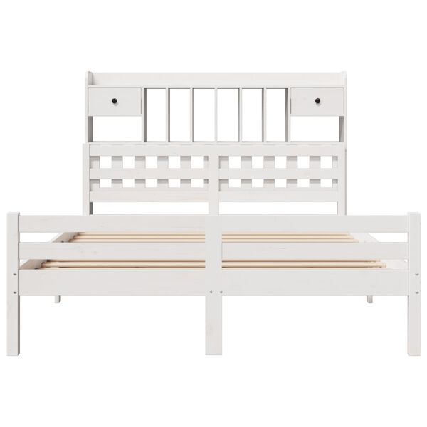 vidaXL Cama con estanter&iacute;a sin colch&oacute;n madera maciza blanca 150x200 cm