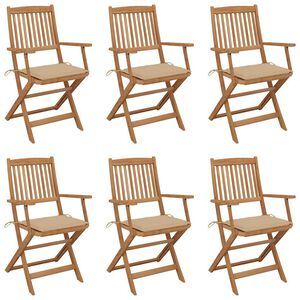 vidaXL Sillas de jard&iacute;n plegables 6 uds y cojines madera maciza acacia