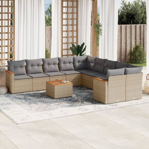 vidaXL Set de sof&aacute;s de jard&iacute;n 11pzas con cojines rat&aacute;n sint&eacute;tico beige