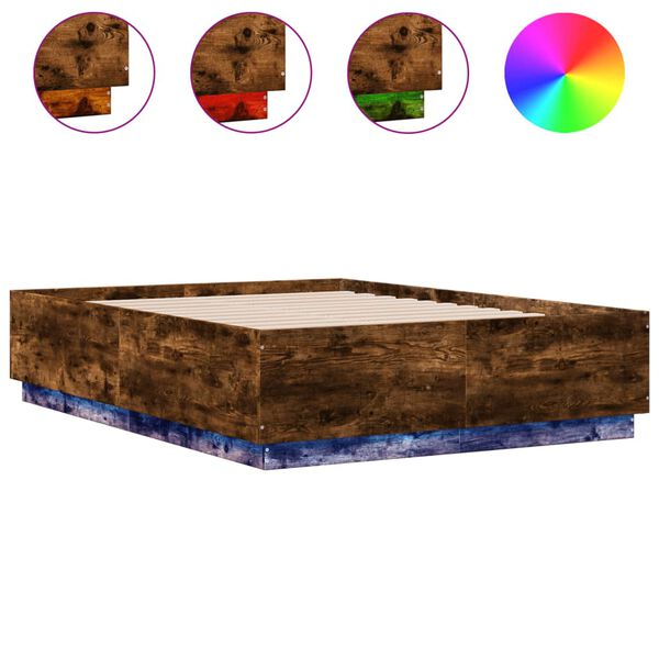 vidaXL Estructura cama con luces LED madera roble ahumado 120x190 cm