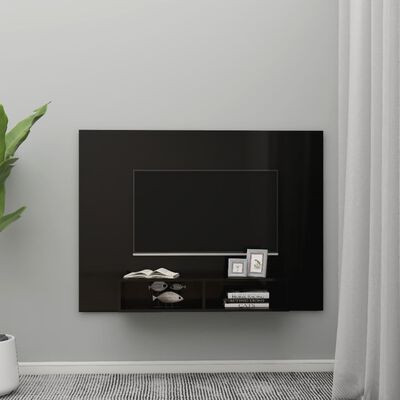 vidaXL Mueble TV de pared contrachapado negro brillante 135x23,5x90 cm