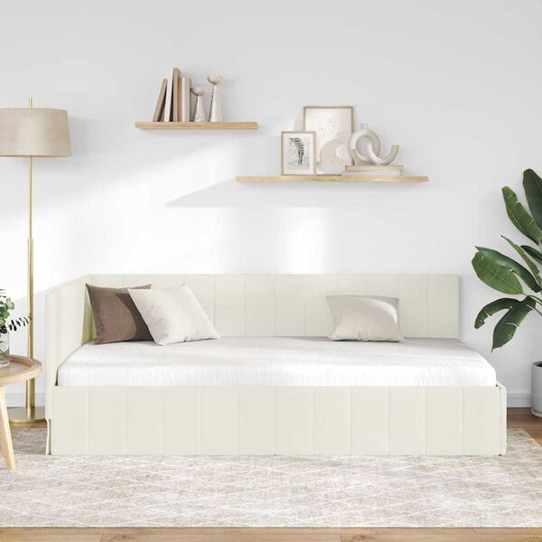 vidaXL Estructura de cama en esquina Crema 100 cm x 200 cm Terciopelo