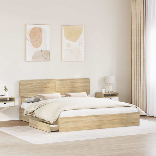 vidaXL Cama con almacenamiento con cabecera Roble Sonoma 180 x 200 cm