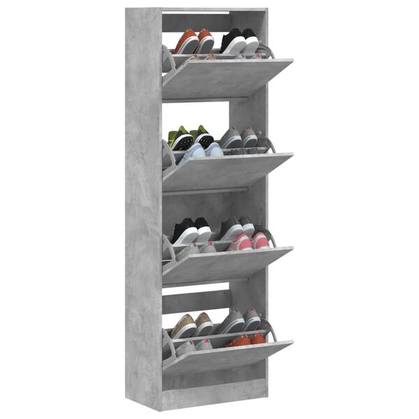 vidaXL Mueble zapatero 4 cajones abatibles gris hormig&oacute;n 60x34x187,5cm