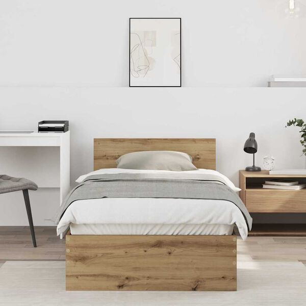 vidaXL Estructura de cama con cabecera Roble artesanal 90 x 190 cm