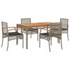 vidaXL Set comedor de jard&iacute;n 5 piezas con cojines rat&aacute;n sint&eacute;tico gris