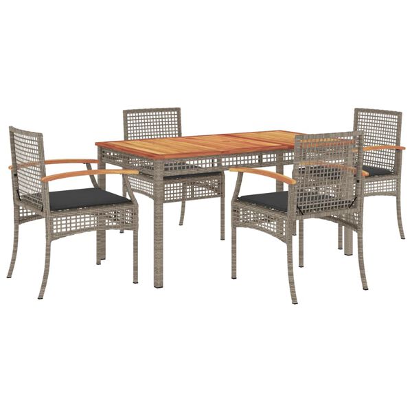 vidaXL Set comedor de jard&iacute;n 5 piezas con cojines rat&aacute;n sint&eacute;tico gris