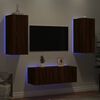 vidaXL Muebles TV pared con LED 4 pzas madera ingenier&iacute;a marr&oacute;n roble