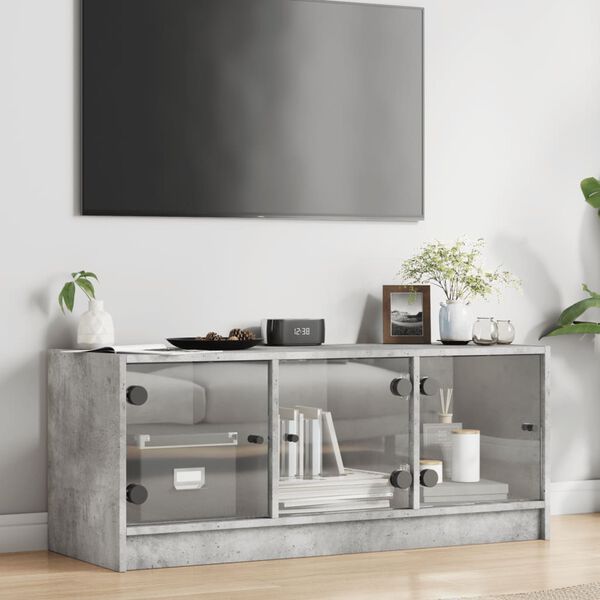 vidaXL Mueble de TV con puertas de vidrio gris hormig&oacute;n 102x37x42 cm
