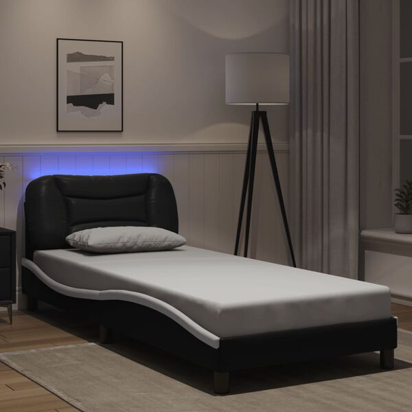 vidaXL Estructura de cama con LED sin colch&oacute;n Hvar negro y blanco 90x190cm
