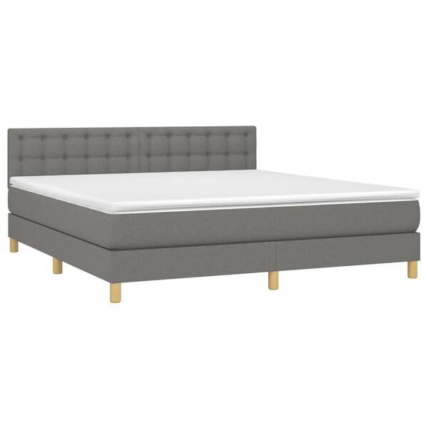 vidaXL Cama box spring con colch&oacute;n tela gris oscuro 180x200 cm