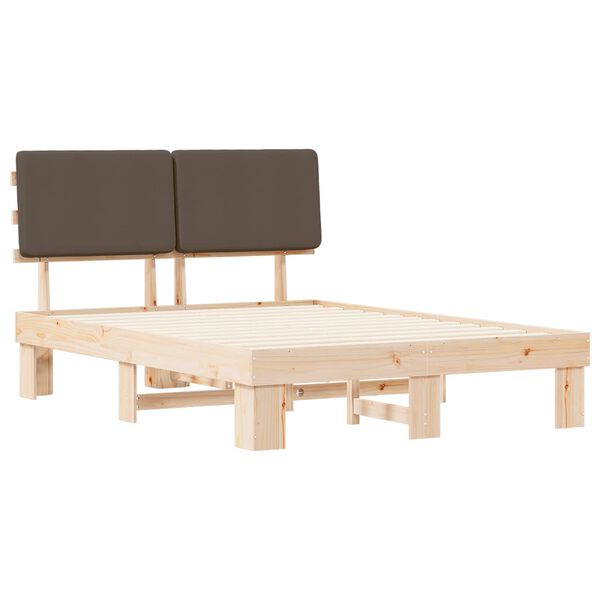 vidaXL Estructura de Cama con Cabecera Tapizada Taup&eacute; 140 x 190 cm