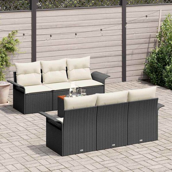 vidaXL Conjunto de sof&aacute;s de jard&iacute;n 7 pcs Negro y crema rat&aacute;n sint&eacute;tico