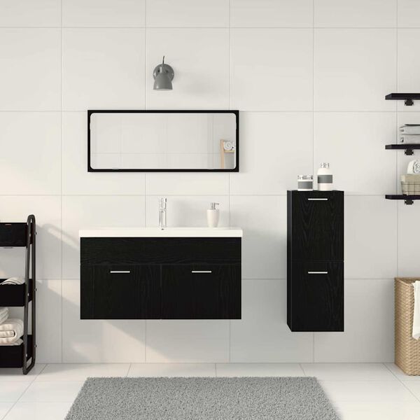 vidaXL Juego de muebles de ba&ntilde;o 4 pcs Roble Negro Madera de ingenier&iacute;a