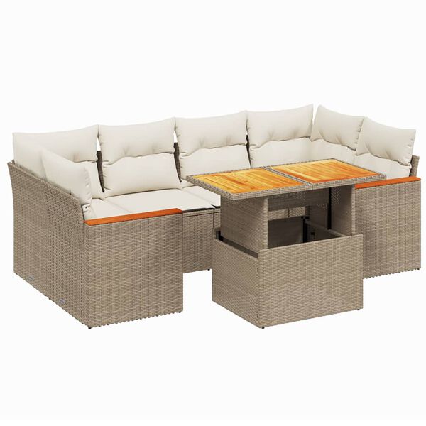 vidaXL Set sof&aacute;s de jard&iacute;n 7 piezas y cojines rat&aacute;n sint&eacute;tico beige