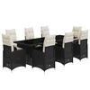 vidaXL Set de mesa y sillas de jard&iacute;n 9 pzas y cojines rat&aacute;n PE negro