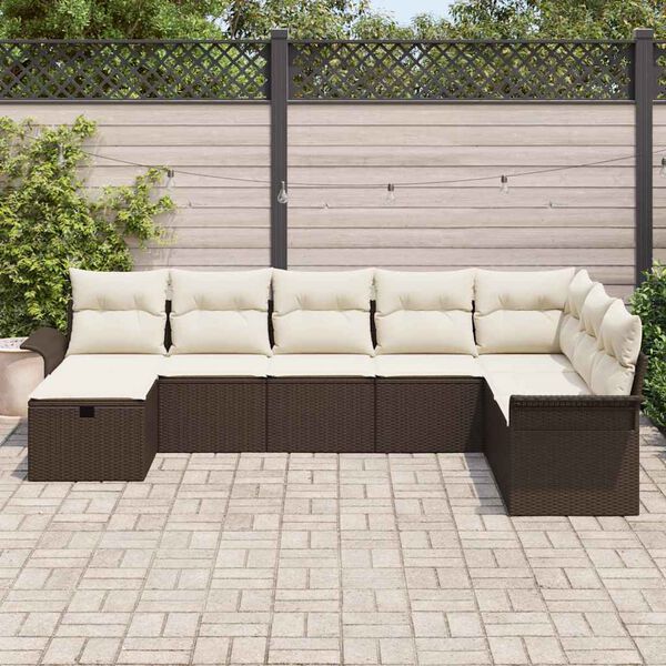 vidaXL Conjunto de sofá de jardín 8 pcs Marrón y crema ratán sintético