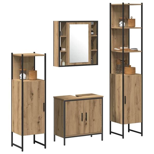 vidaXL Juego de muebles de ba&ntilde;o 4 pcs Marr&oacute;n Madera contrachapada