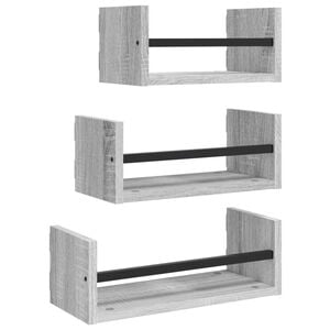 vidaXL Estantes pared con barras 3 pzas madera ingenier&iacute;a gris Sonoma