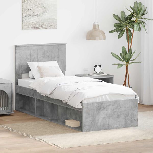 vidaXL Estructura de cama con cabecera Gris concreto 75 x 190 cm