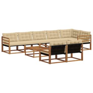 vidaXL Conjunto de sof&aacute;s de exterior con coj&iacute;n 9 pcs Natural y Beige