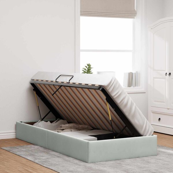 vidaXL Cama con almacenamiento Gris Claro 90 x 190 cm Terciopelo