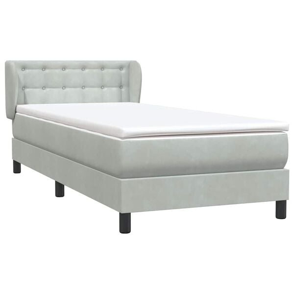 vidaXL Cama box spring con colch&oacute;n terciopelo gris claro 90x210 cm