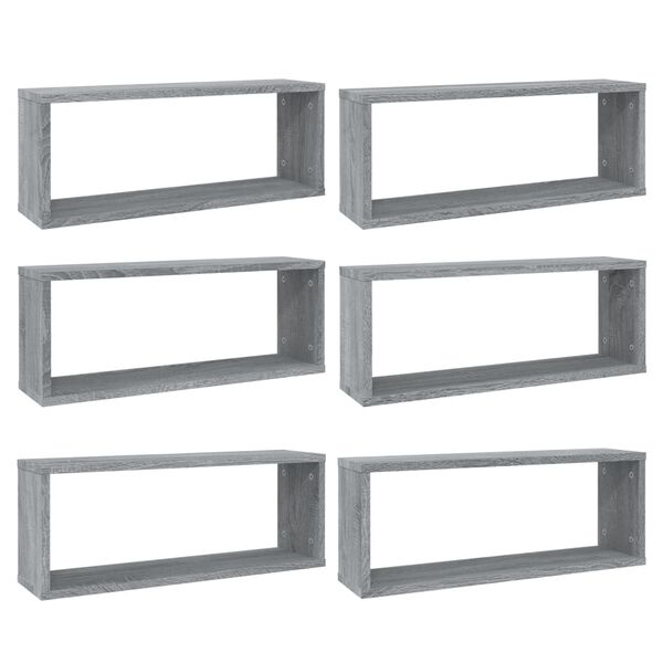 vidaXL Estantes c&uacute;bicos de pared 6 uds madera gris Sonoma 60x15x23 cm
