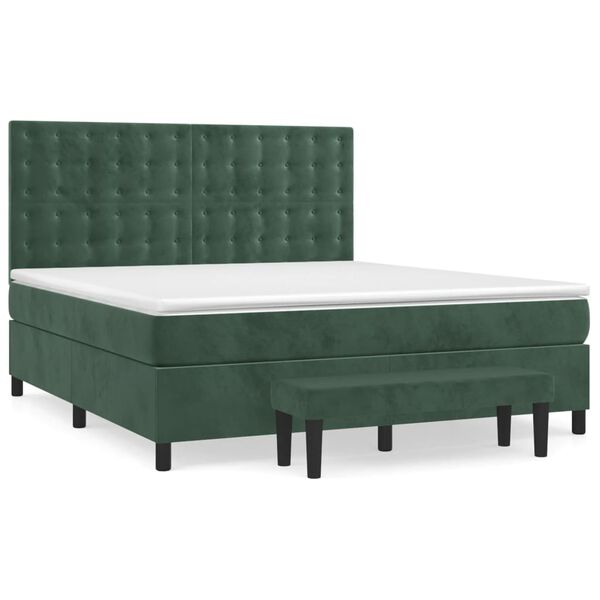 vidaXL Cama box spring con colch&oacute;n terciopelo verde oscuro 180x200 cm