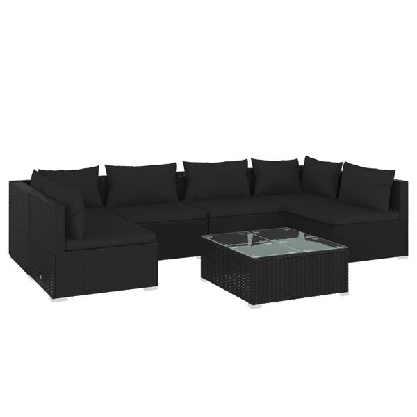vidaXL Set de muebles de jard&iacute;n 7 pzas y cojines rat&aacute;n sint&eacute;tico negro