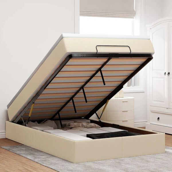 vidaXL Estructura de cama otomana colch&oacute;n tela crema 120x190 cm