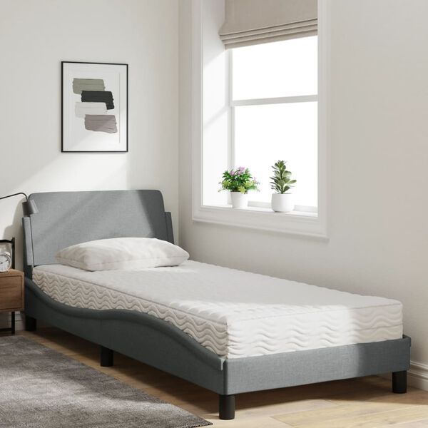 vidaXL Cama con colchón Dover tela gris claro 90x190 cm