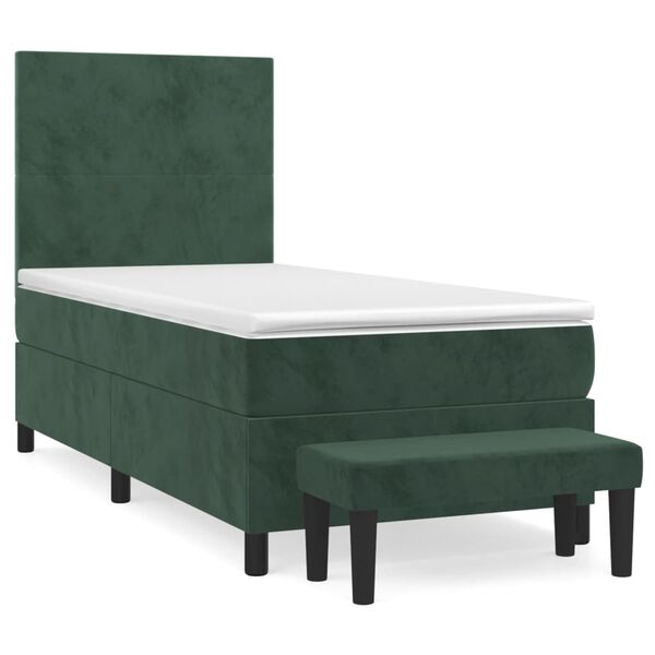 vidaXL Cama box spring con colch&oacute;n terciopelo verde oscuro 90x190 cm