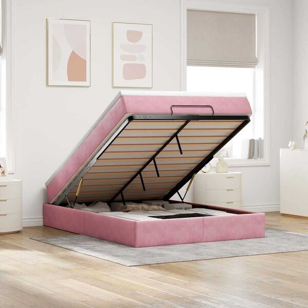 vidaXL Estructura cama otomana colch&oacute;n terciopelo rosa 140x200cm
