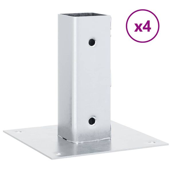 vidaXL Bases para postes cuadradas 4 uds. Plata 46x46 mm