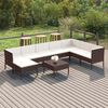 vidaXL Set muebles de jard&iacute;n 9 pzas y cojines rat&aacute;n sint&eacute;tico marr&oacute;n