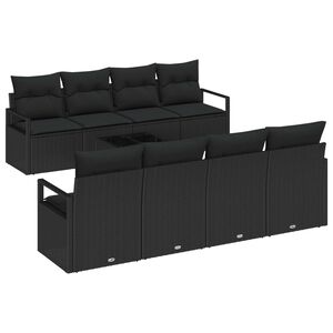 vidaXL Conjunto de sof&aacute; de jard&iacute;n 9 pcs Negro rat&aacute;n sint&eacute;tico