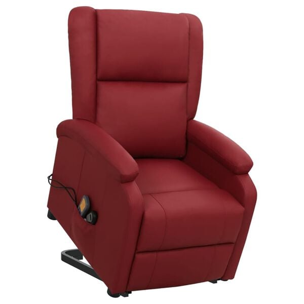 vidaXL Sill&oacute;n de masaje elevable cuero sint&eacute;tico rojo tinto