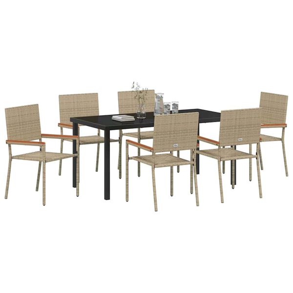 vidaXL Conjunto de Comedor de Jard&iacute;n 7 pcs Beige rat&aacute;n sint&eacute;tico