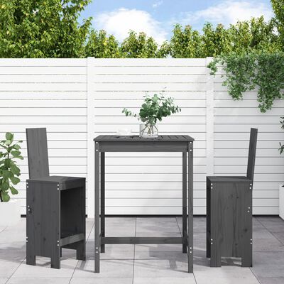vidaXL Set de mesa y taburetes altos jardín 3 piezas madera pino gris
