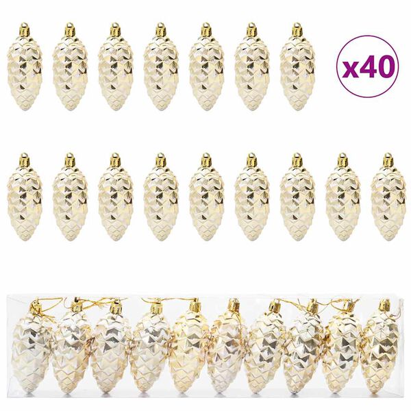 vidaXL Bola de Piña de Navidad 40 pcs Dorado Plástico