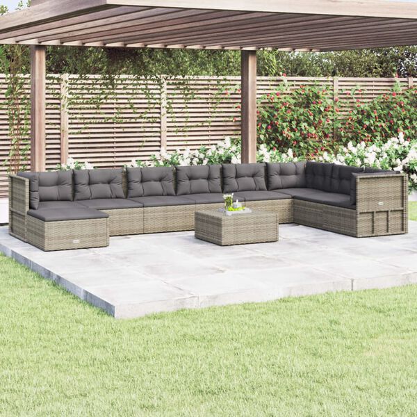 vidaXL Set de muebles de jardín 9 pzas y cojines ratán sintético gris
